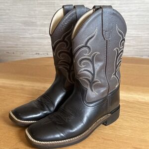 Youth 8.5 Unisex Old West Brown And Black Leather Cowboy Boots